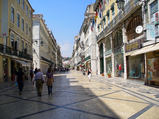 Designer shops along a street in Lisbon, Portugal