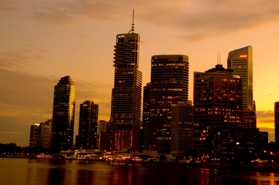Brisbane skyline in the sunset