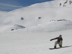 Snowboarding on a snow slope